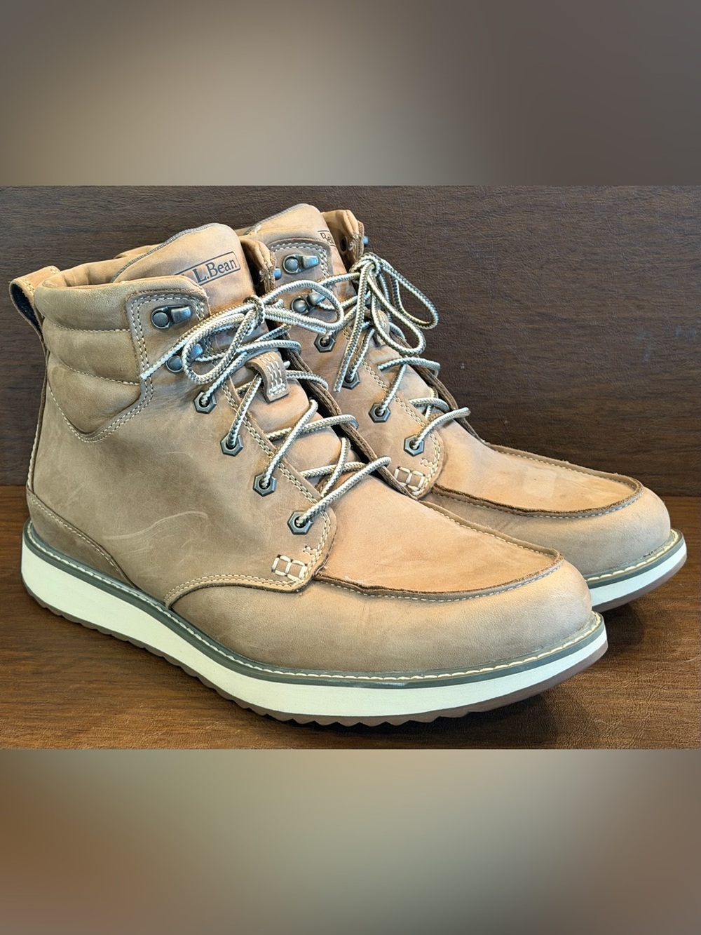L.L. Bean Men's Stonington Leather Moc-Toe Boots in River Rock — Size 13
